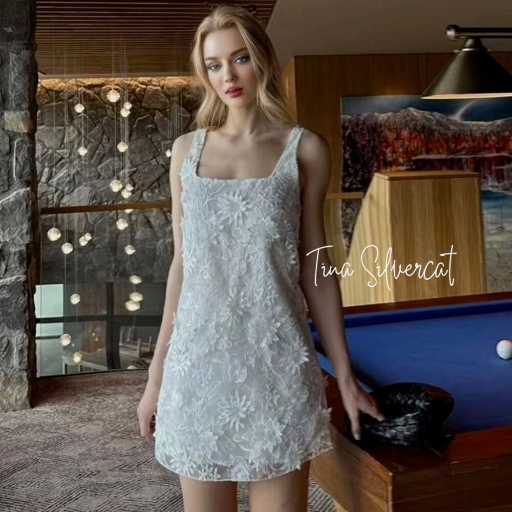 Zara 3D Floral Mini Short Dress Oyster White Sz S NWT - Picture 7 of 15
